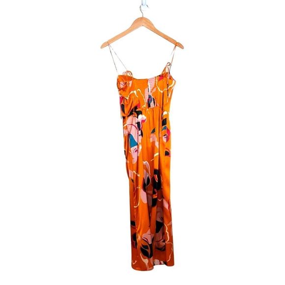 Reformation Marguerite Silk Midi Dress In Electra Floral Orange - Picture 10 of 13